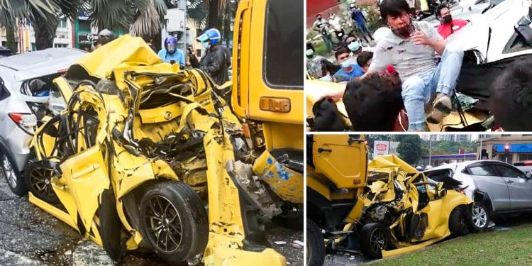 惊心动魄！Perodua Myvi 被失控罗里连环撞成废铁，所幸 Myvi 车主得以获救！