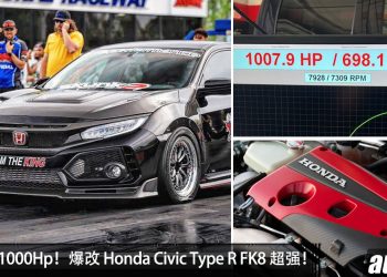 马力超过 1000Hp 的 Honda Civic Type R FK8!2.0L Turbo 引擎,0-100KM/H 不到 2 秒!