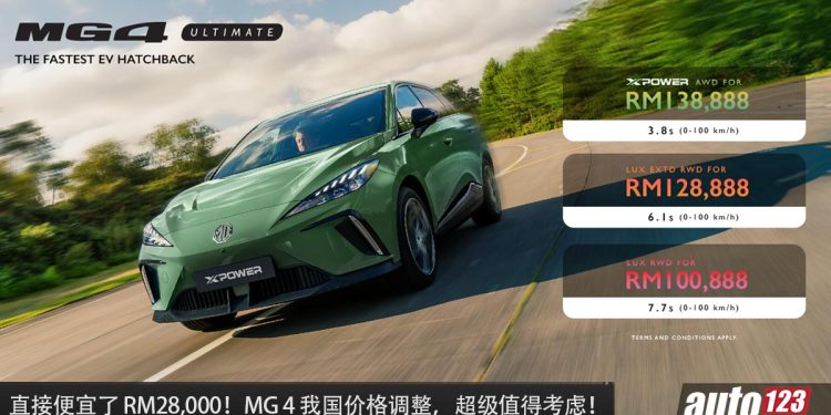 降价 RM28,000!MG4 我国新车价调整,仅从 RM100,888 起,最强的 XPower 只要 RM138,888!